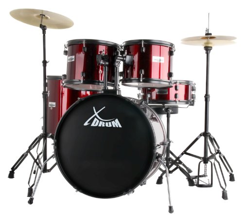 XDrum Rookie 22" Standard Schlagzeug Komplettset Ruby Red - Ideal für Einsteiger - Stylische Hardware in schwarz - Inkl. Drumsticks 5B, Aufbauanleitung und Schlagzeugschule - Rot  