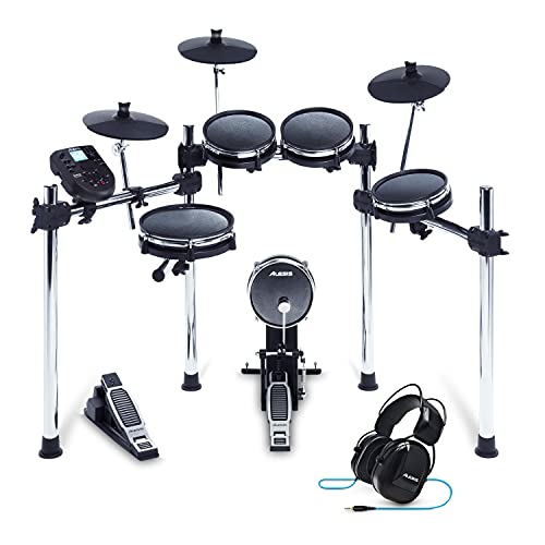 Alesis Drums und Kopfhörer Paket - Surge Mesh Kit 8-teiliges E Drum Set mit Drumsticks, 385 elektronischen/akustischen Sounds, 60 Play Along Tracks & Professioneller E Drums Kopfhörer DRP100  