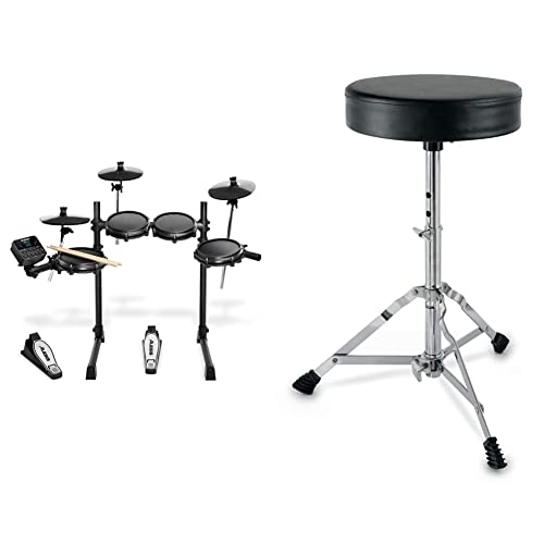 Alesis Turbo Mesh Kit - E Schlagzeug Elektronisch / 7-teiliges E Drum Set mit Mesh-Heads, Drumsticks, Drum Key & XDrum Schlagzeughocker Semi (Höhenverstellbar 50-64cm, drei Standbeine mit Gummifüßen)  