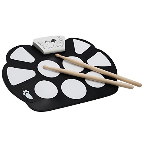 GOPLUS Elektronisches Schlagzeug, Roll Up Elektronische Trommel, E- Drum mit Drumsticks & 2 Fußpedalen, mit USB- Anschluss, mit Aufnahme- und Wiedergabe- Funktion, Audioeingang & -ausgang, 10 Pads  
