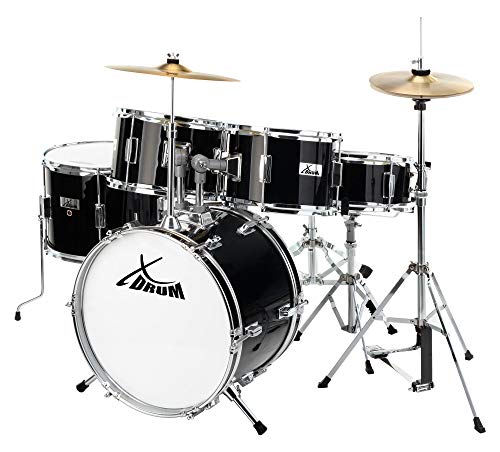 XDrum Junior Pro Kinder Schlagzeug Black - geeignet von 5-9 Jahren - Drumset mit komplettem Zubehör - inkl. Schule - Schwarz  