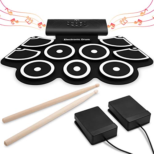 Veetop Elektronisches Schlagzeug-Set [Bluetooth Upgraded Version], tragbares aufrollbares Schlagzeug-Pad mit Bluetooth, MIDI, eingebautem Lautsprecher und wiederaufladbarem Akku  