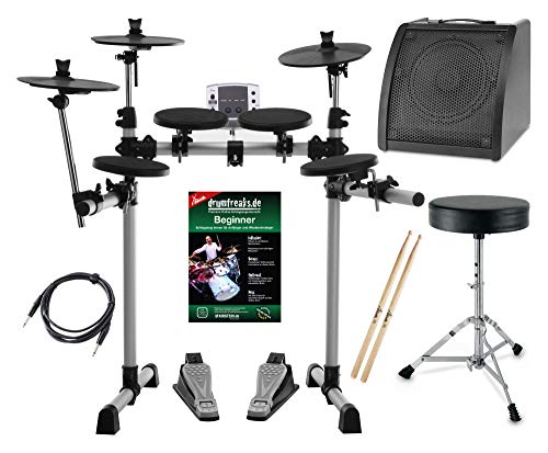 XDrum DD-400 E-Drum-Set Komplettset mit Verstärker, Kabel, Drumhocker, Schule und Sticks  