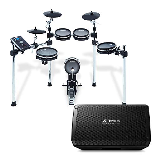 Alesis Command Mesh Kit + Strike Amp 12-8 Teile E-Drum Kit mit Mesh Heads, Chrom Rack und Command Drum Modul inclusive + 2000-Watt-Ultra-Portable-Drum-Lautsprecher  