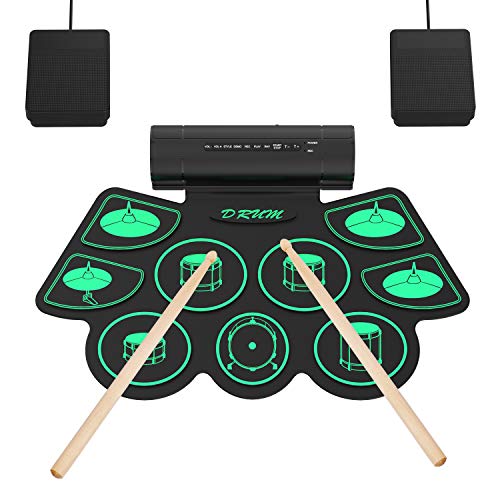 Elektronisches Schlagzeug Set 9 Pads elektrischer Akku mit Kopfhöreranschluss, Lautsprecher und integriertem Akku, Holzstäbe und Pedale Warmfunn  