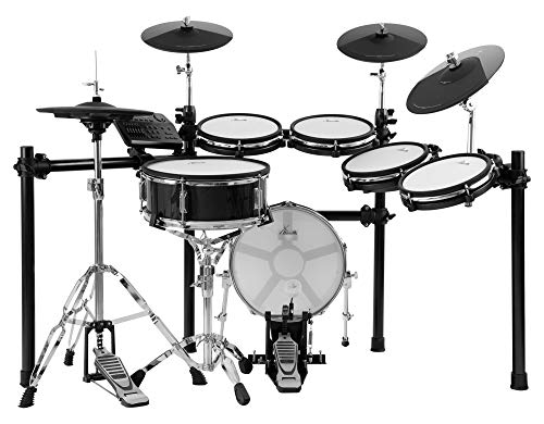 XDrum DD-650 PLUS Mesh E-Drum Kit - elektronisches Schlagzeug mit echter HiHat - 14" Snare-Pad und 14" Kick-Pad aus Holz - 720 Sounds, 20 Preset- und 20 User-Kits - inklusive Rack - Black Sparkle  