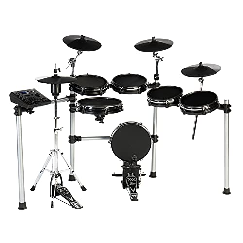 Fame DD-ONE Pro XT E-Drum Set, Elektronisches Schlagzeug-Set mit echter HiHat, 12" Snare-Pad und 12" Kick-Pad, 554 deutsche Studio-Sounds, 78 Drumsets, Aux, MIDI, MP3 und Effekten, inkl. Rack, Schwarz  