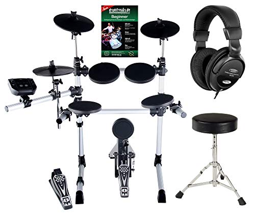 XDrum DD-402 E-Drum-Set Komplettset inkl. Hocker, Kopfhörer und Schlagzeug-Schule  
