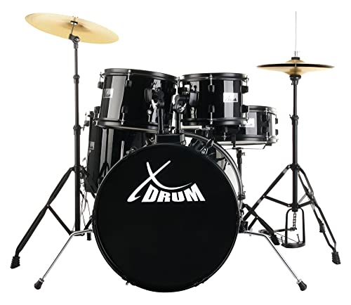 XDrum Rookie 20" Studio Schlagzeug Komplettset Black - Ideal für Einsteiger - Stylische Hardware in schwarz - Inkl. Drumsticks, Aufbauanleitung und Schlagzeugschule - Schwarz  
