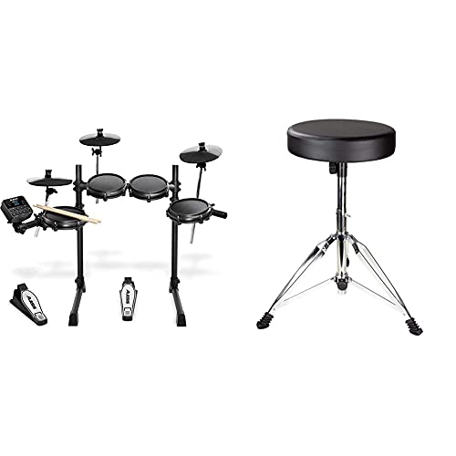 Alesis Turbo Mesh Kit- E Schlagzeug Elektronisch/7-teiliges E Drum Set mit Mesh-Heads, über 100 Sounds und 30 Play-Along-Tracks & RockJam verstellbare Trommel Stuhltrommel Stuhl mit gepolstertem Sitz  