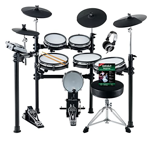 XDrum DD-530 MAXI KIT E-Drum Set - elektronisches Schlagzeug mit 400 Sounds und Lernfunktion - 4 Pads mit Mesh Heads - 4 Beckenpads - inkl. Hocker und Kopfhörer  