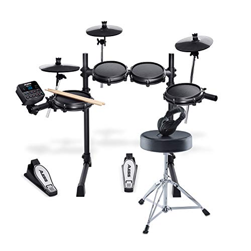 Alesis Drums Turbo Mesh Kit Bundle – Komplettes E-Drum Set mit einem siebenteiligen Mesh E-Drum Kit, Schlagzeughocker, Kopfhörern und Drum Sticks  