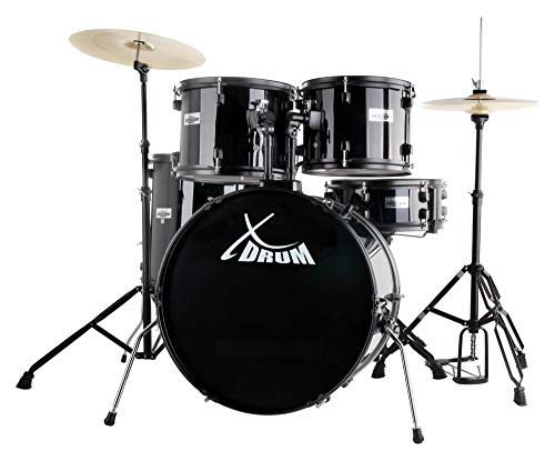XDrum Rookie 22" Standard Schlagzeug Komplettset Black - Ideal für Einsteiger - Stylische Hardware in schwarz - Inkl. Drumsticks 5B, Aufbauanleitung und Schlagzeugschule - Schwarz  