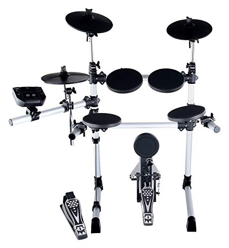 XDrum DD-402 E-Drum Kit (Komplettes E-Drum-Set, Crashbecken abstoppbar, 4 Drum Pads, 108 Voices, 10 Preset Kits, 40 Preset Songs 3 Cymbal Pads) weiß  
