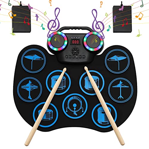 E-drum Set mit 9 Silicon Drum Pads, Uverbon Elektronisches Schlagzeug Bluetooth Wireless LED-Farbbildschirm E-Drums für Kinder Anfänger Erwachsene  
